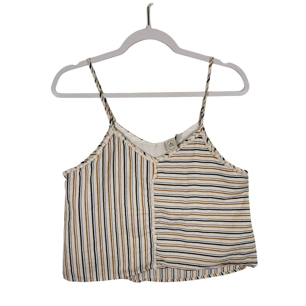 Paper Crane Womens Striped Camisole V-Neck Crochet Trim Tank Top